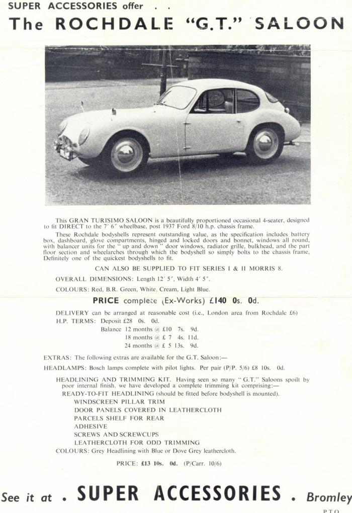 Rochdale Motor Panels - GT. 1957 Rochdale GT Advert