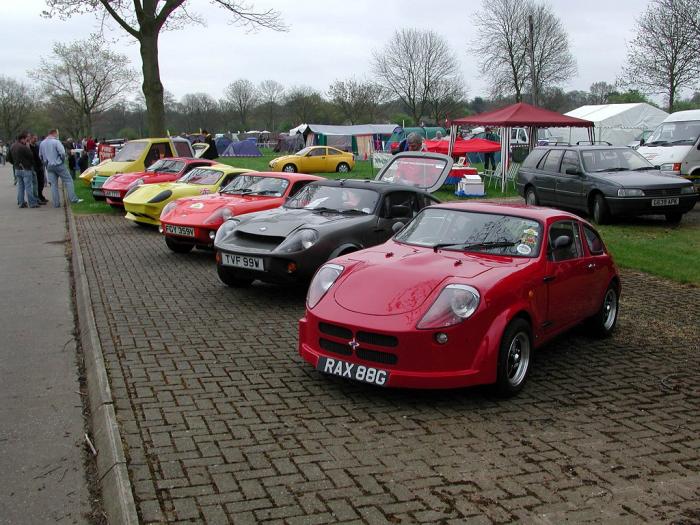 Marcos Cars - Mini Marcos. Lined up at Stoneleigh 2006